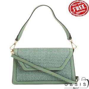 CHIARA FERRETTI Made In Italy Leather Trim Geometric Raffia Shoulder Bag/ Women'